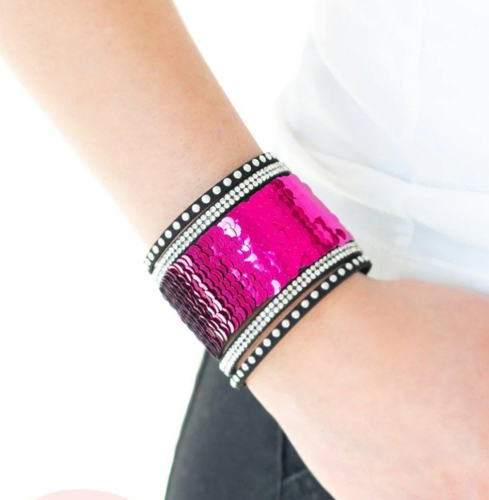 Pink and Black Sequin Snap Bracelet
